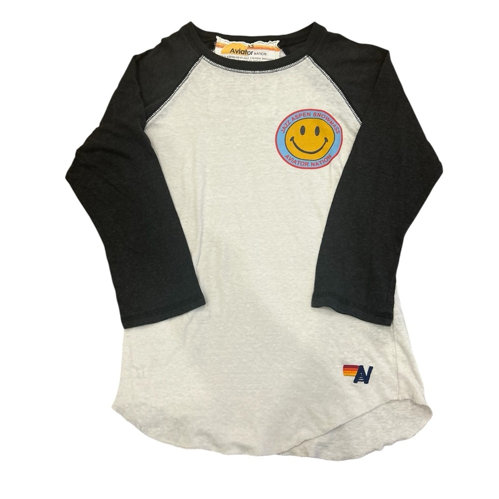 Rare Aviator nation Black and White Aspen Jazz Snowmass Long Sleeve Baseball Tee